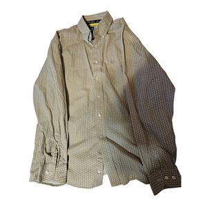 George Strait Cowboy Cut Men’s Large Tan/White Long Sleeve Button‑Down Shirt